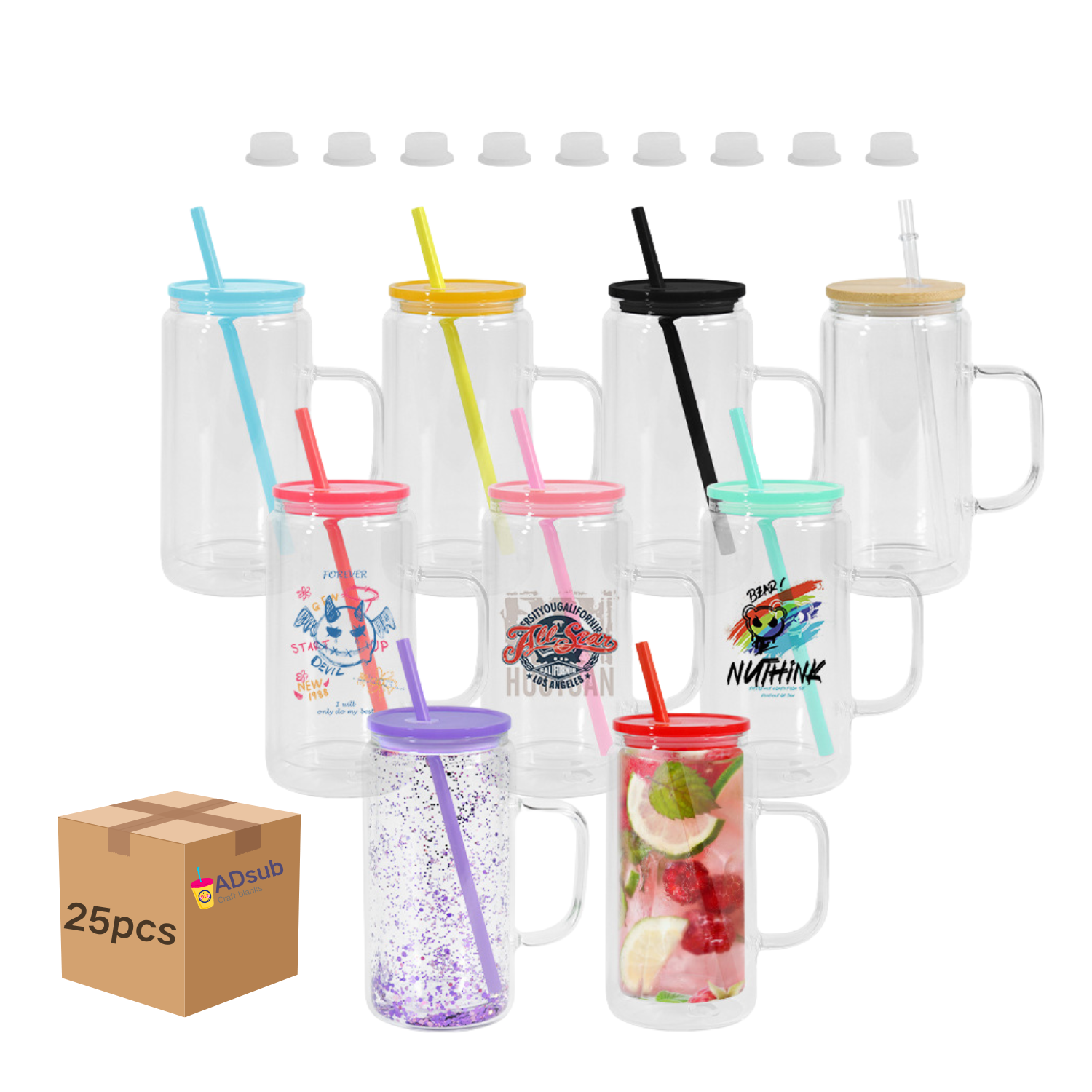 RTS US 16oz double wall glass snow globe cups with handle , pre-drilled snow globe tumber