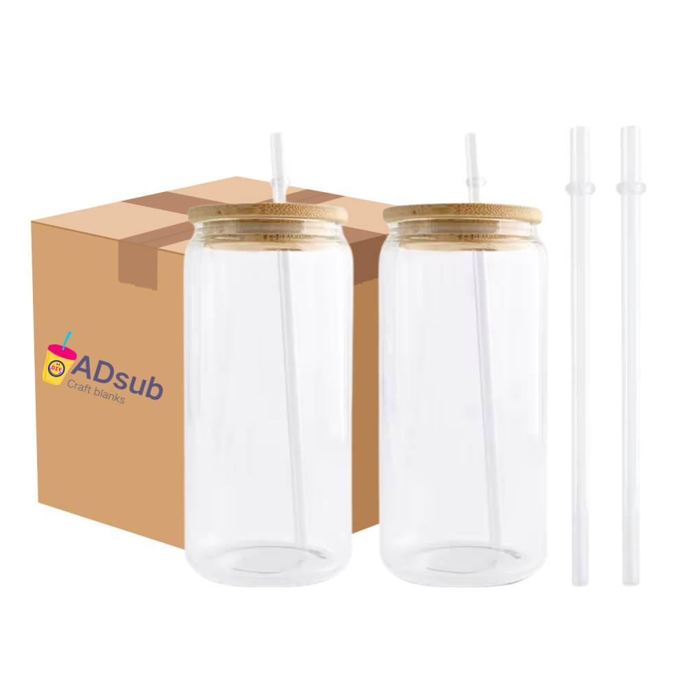 RTS US Warehouse25pack 16oz Sublimation Glass Beer Can With Bamboo Lid And Straw