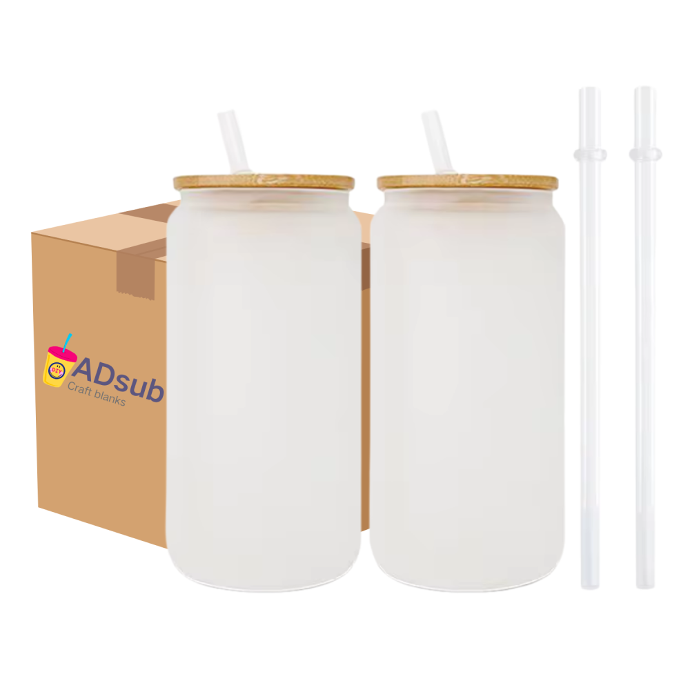 RTS US Warehouse25pack 16oz Sublimation Glass Beer Can With Bamboo Lid And Straw