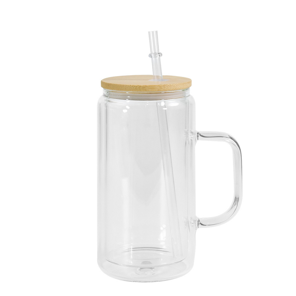 RTS US 16oz double wall glass snow globe cups with handle , pre-drilled snow globe tumber