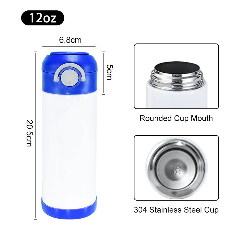 RTS USA Warehouse12oz Kids Flip-top White Sublimation water bottle