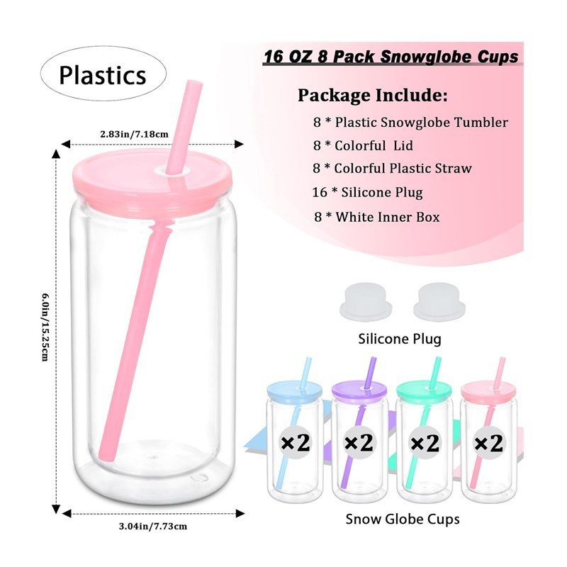 RTS US Warehouse 25pack 16oz or 20oz double wall plastic snow globe tumbler pre-drillled