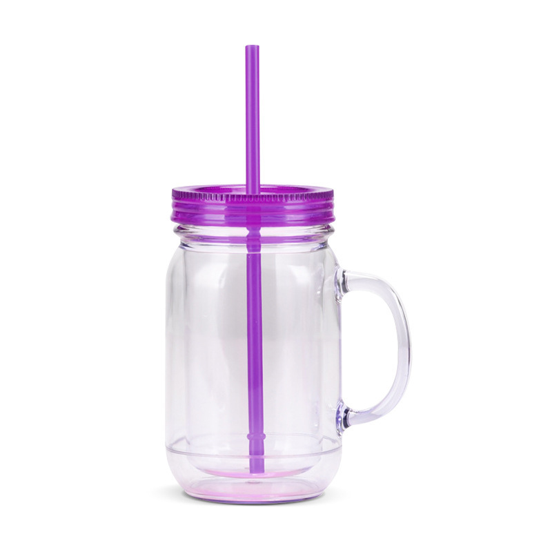 RTS US warehouse 25pack 20 Oz Acrylic Snowglobe Tumbler with Handle, Pre-Drilled Double Wall Plastic Mason Jar