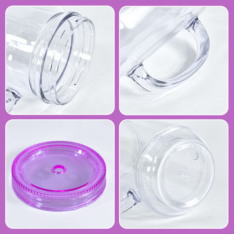 RTS US warehouse 25pack 20 Oz Acrylic Snowglobe Tumbler with Handle, Pre-Drilled Double Wall Plastic Mason Jar