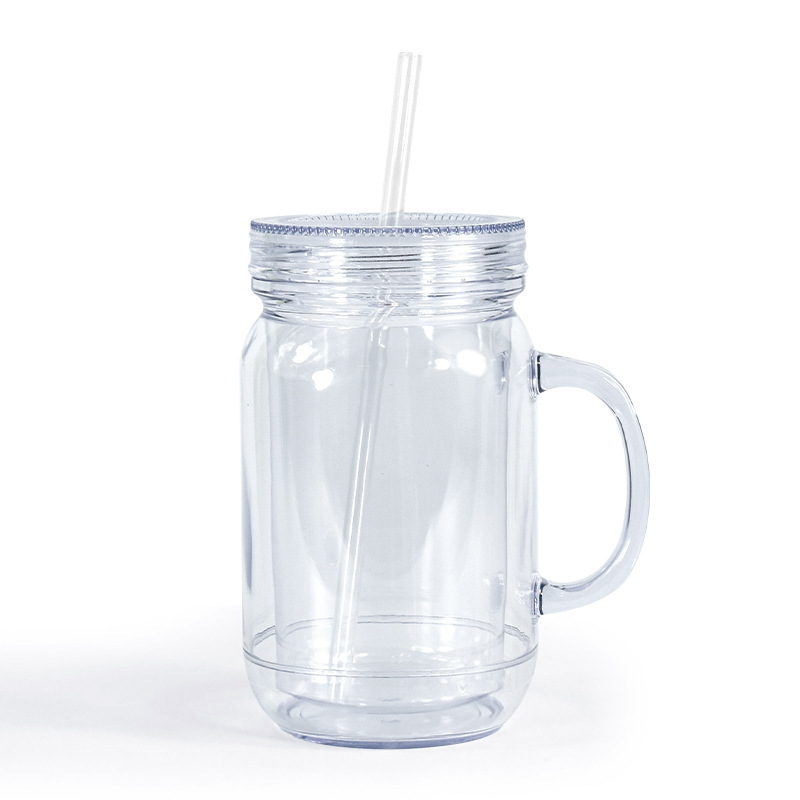 RTS US warehouse 25pack 20 Oz Acrylic Snowglobe Tumbler with Handle, Pre-Drilled Double Wall Plastic Mason Jar