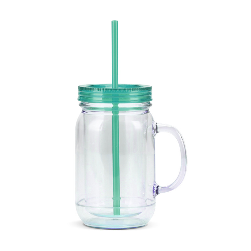 RTS US warehouse 25pack 20 Oz Acrylic Snowglobe Tumbler with Handle, Pre-Drilled Double Wall Plastic Mason Jar