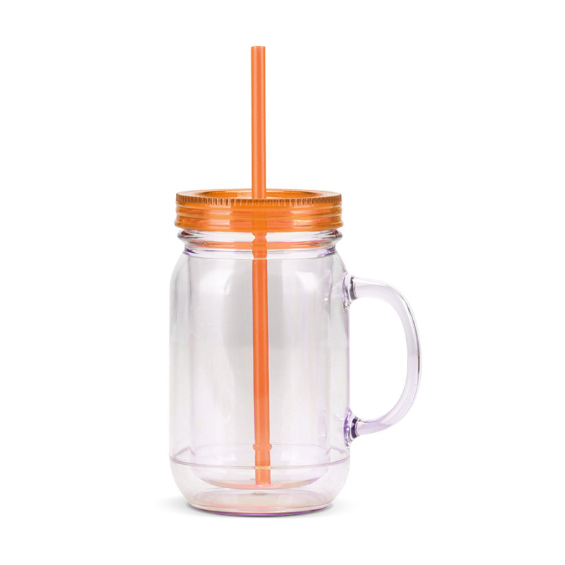 RTS US warehouse 25pack 20 Oz Acrylic Snowglobe Tumbler with Handle, Pre-Drilled Double Wall Plastic Mason Jar