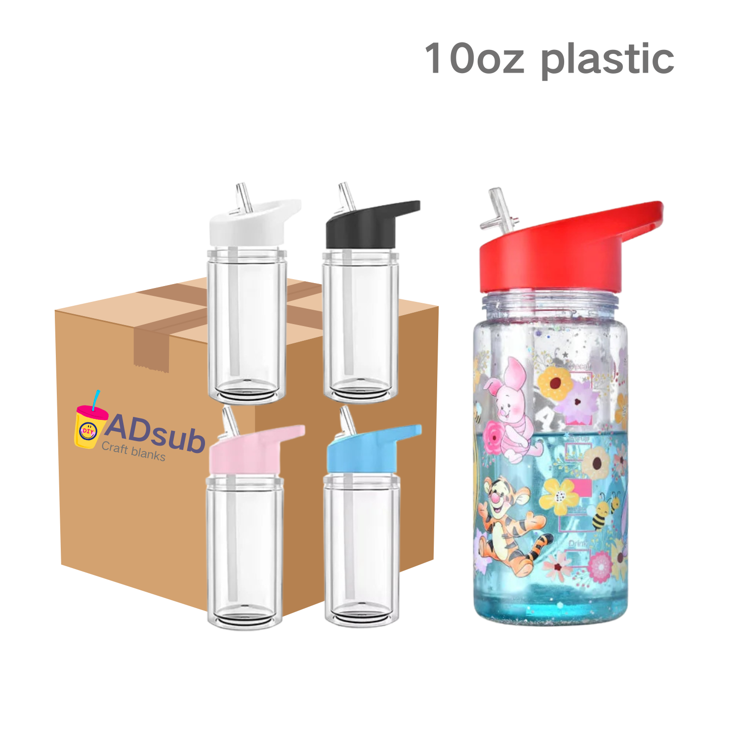 RTS US warehouse 50pack 10 oz Acrylic Snow Globe Cups, Double Wall Clear Plastic Snowglobe Tumbler with Pre Drilled Hole