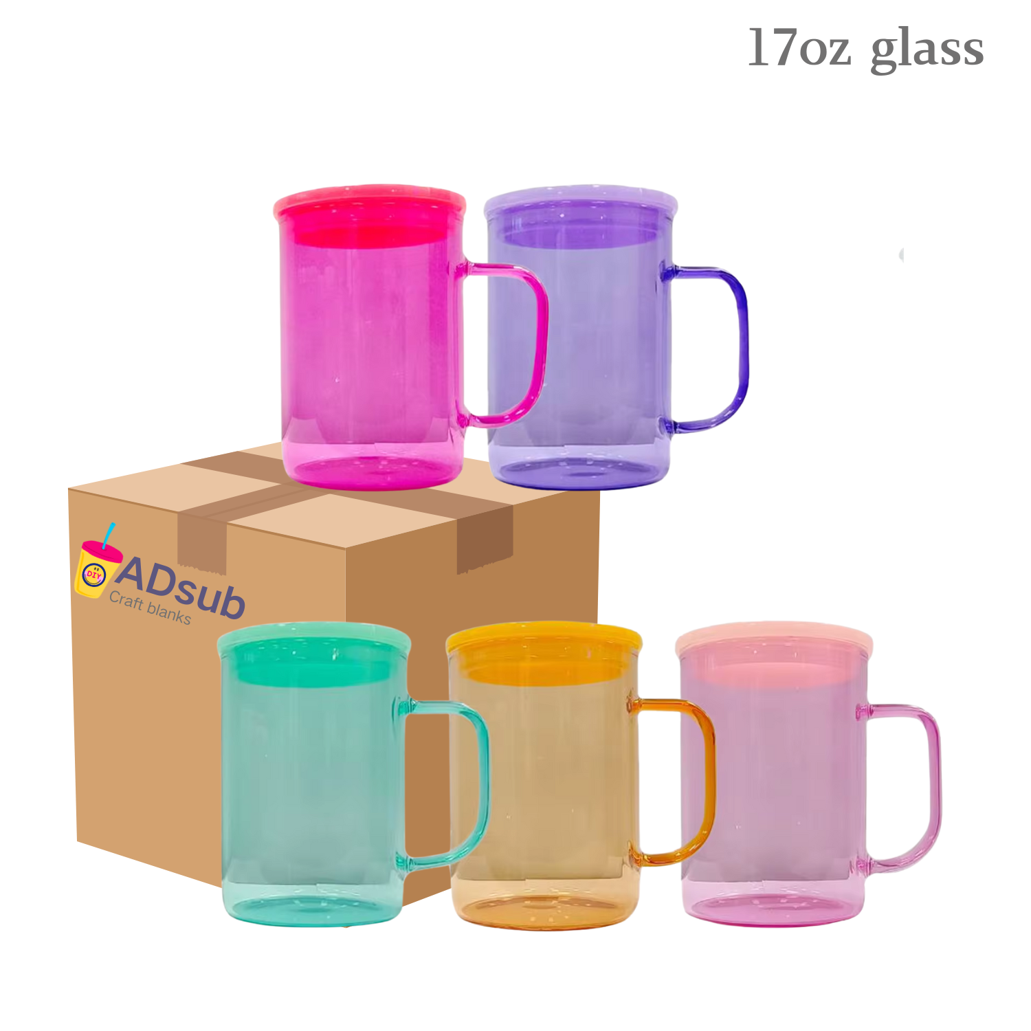 RTS US warehouse 25pack 17oz Jelly Coloured Glass Mugs with Handle -sublimation glass mug