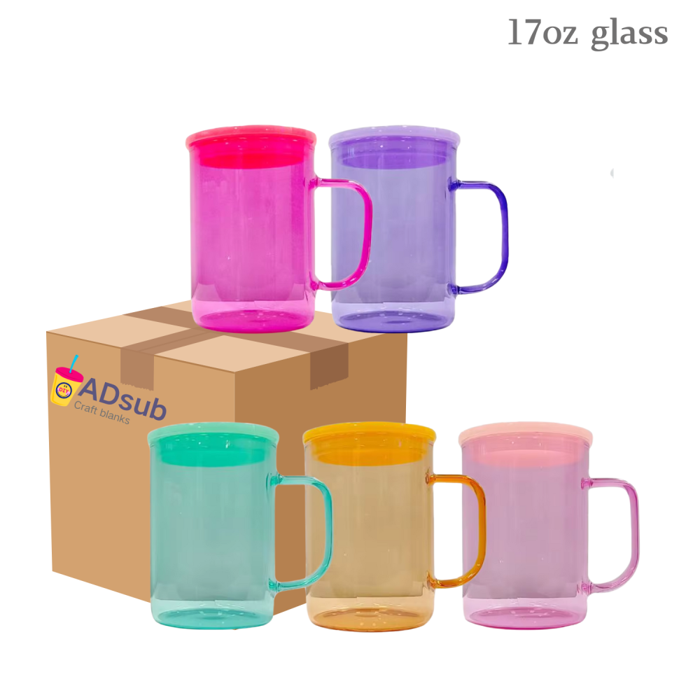 RTS US warehouse 25pack 17oz Jelly Coloured Glass Mugs with Handle -sublimation glass mug