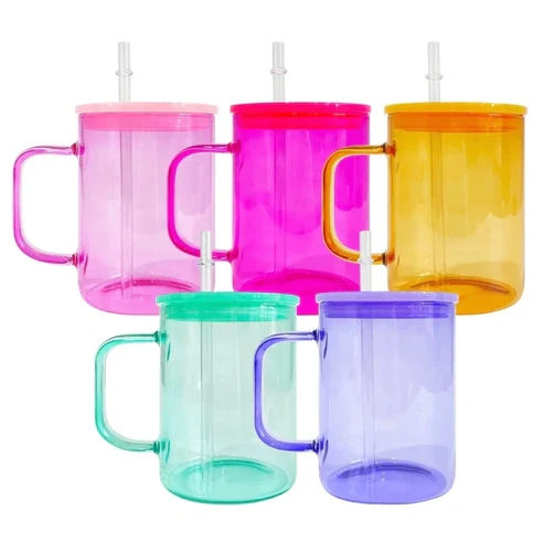 RTS US warehouse 25pack 17oz Jelly Coloured Glass Mugs with Handle -sublimation glass mug