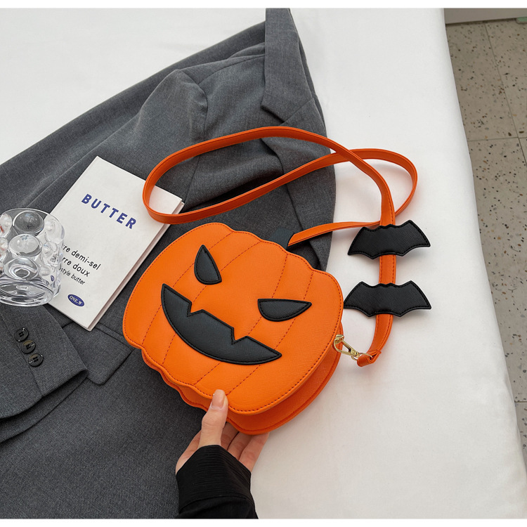 RTS CHINA  Hollaween style PU shoulder bag，Halloween Pumpkin Bag