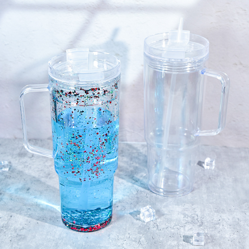 RTS US warehouse 20pack 40oz Acrylic Snow Globe Cups, Double Wall Clear Plastic Snowglobe Tumbler with Pre Drilled Hole