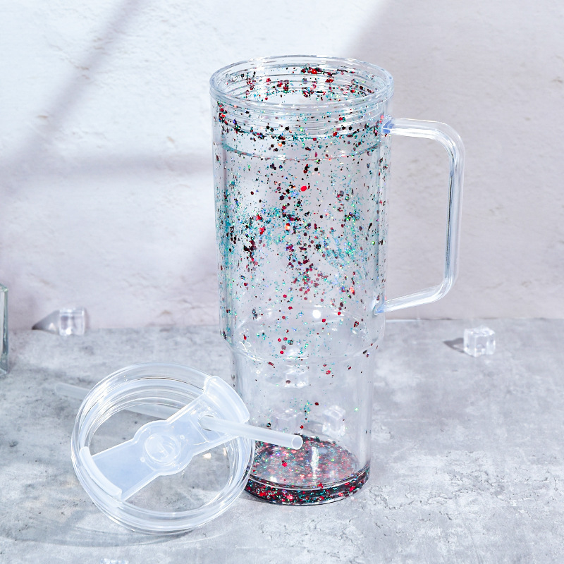 RTS US warehouse 20pack 40oz Acrylic Snow Globe Cups, Double Wall Clear Plastic Snowglobe Tumbler with Pre Drilled Hole