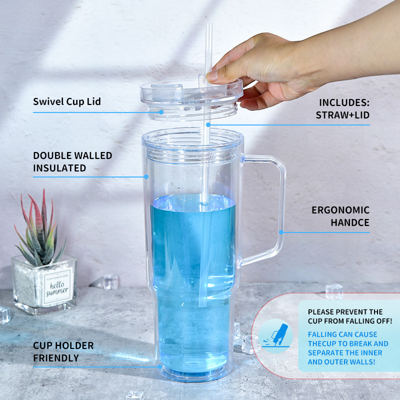 RTS US warehouse 20pack 40oz Acrylic Snow Globe Cups, Double Wall Clear Plastic Snowglobe Tumbler with Pre Drilled Hole