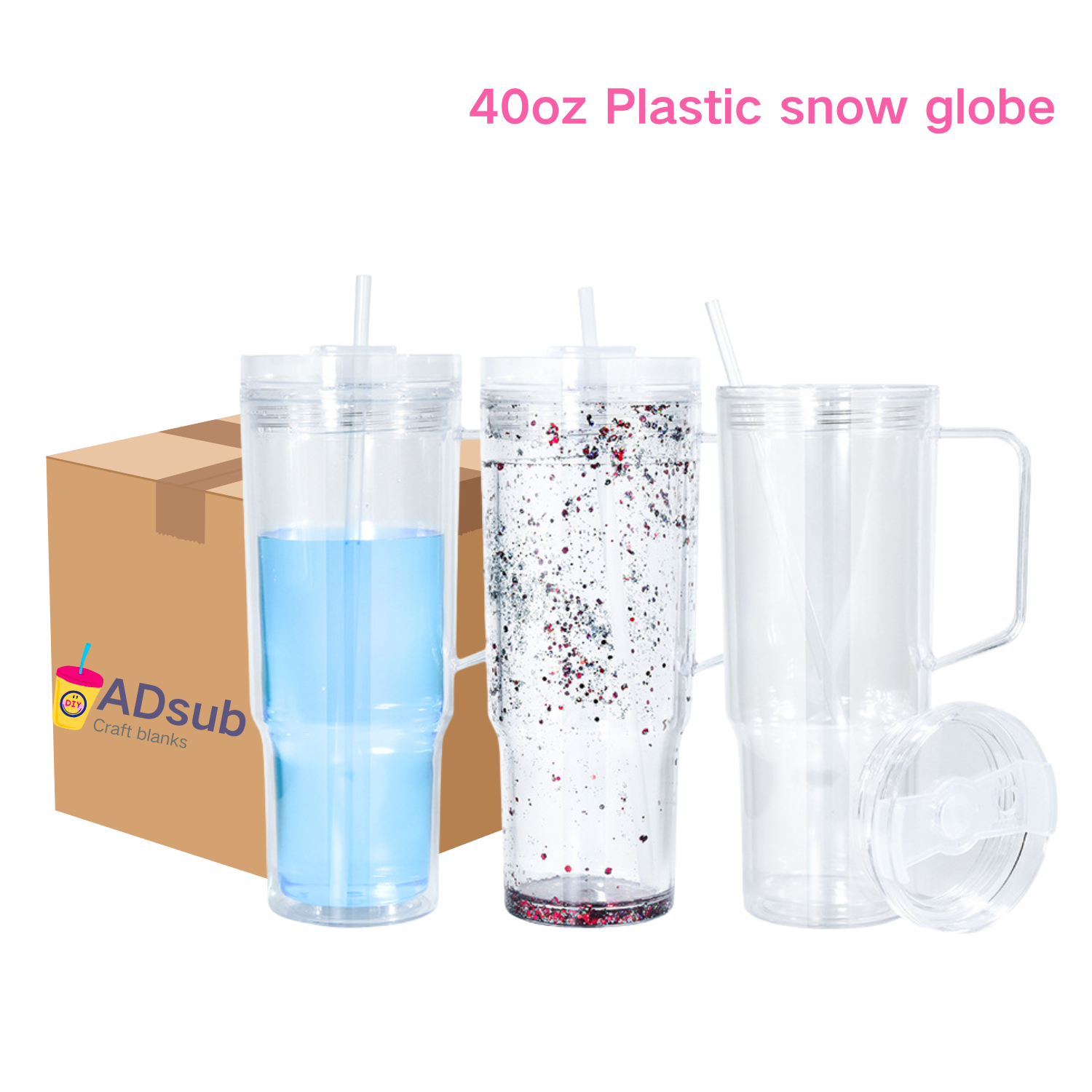 RTS US warehouse 20pack 40oz Acrylic Snow Globe Cups, Double Wall Clear Plastic Snowglobe Tumbler with Pre Drilled Hole