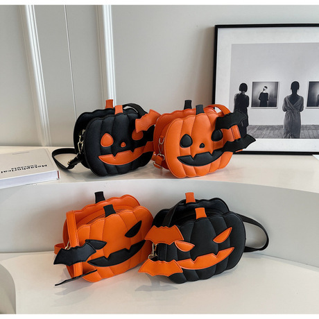 RTS CHINA  Hollaween style PU shoulder bag，Halloween Pumpkin Bag