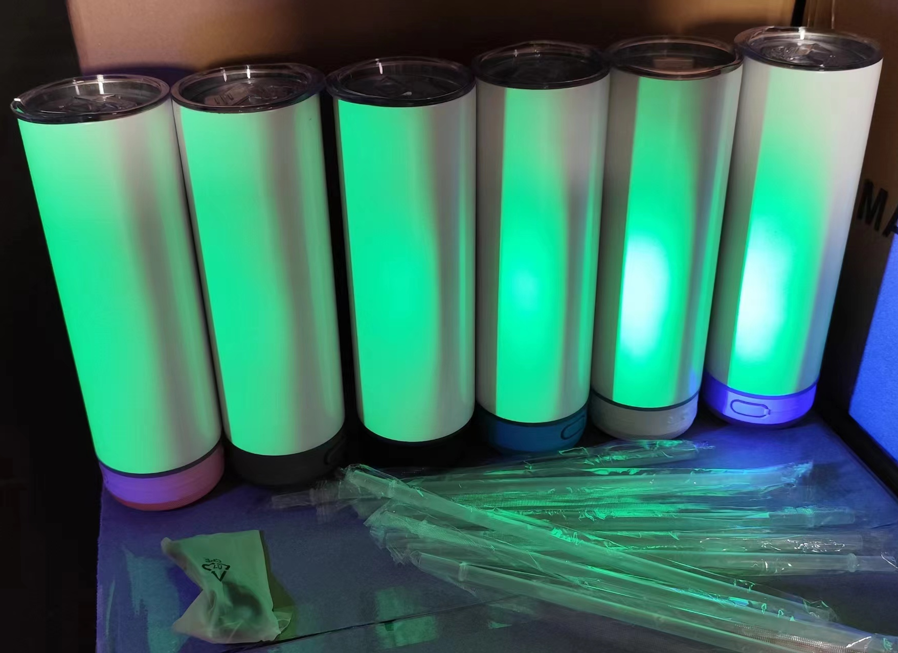 20oz Sublimation glow green in dark speaker tumbler, glow in dark bluetooth tumbler
