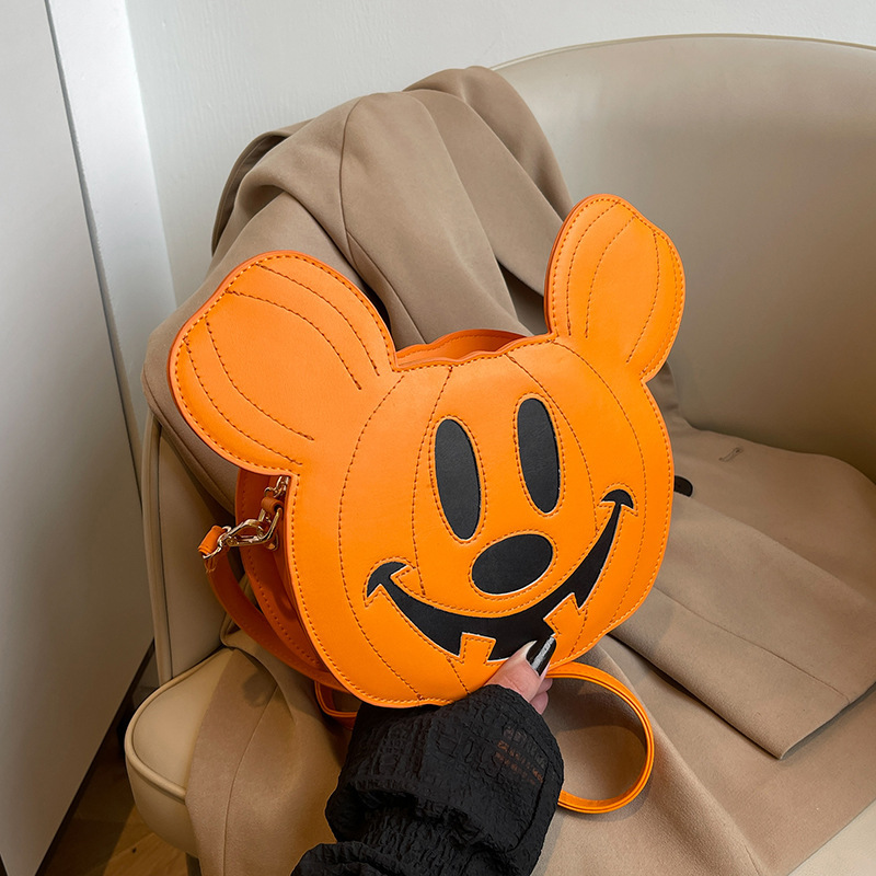 RTS CHINA  Hollaween style PU shoulder bag，Halloween Pumpkin mickey Bag