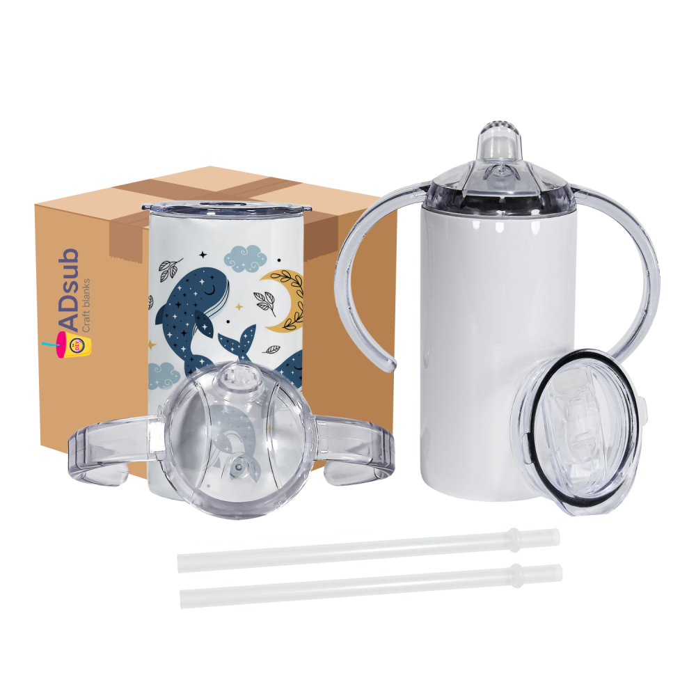 wholesale 24pack 12oz Straight Sublimation Sippy Cup With Dual Lids