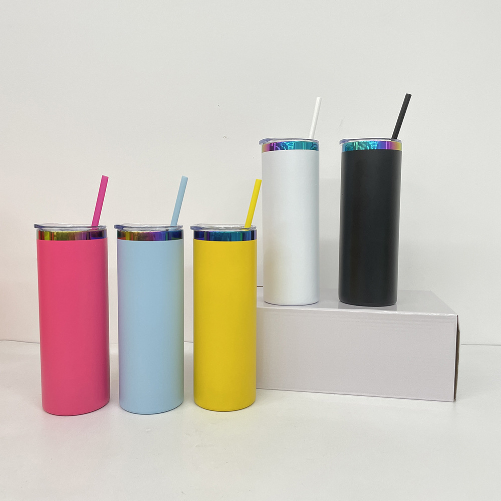 wholesale 25pack  20oz Rainbow Plated Straight Tumbler power coating tumber for Laser Engraving