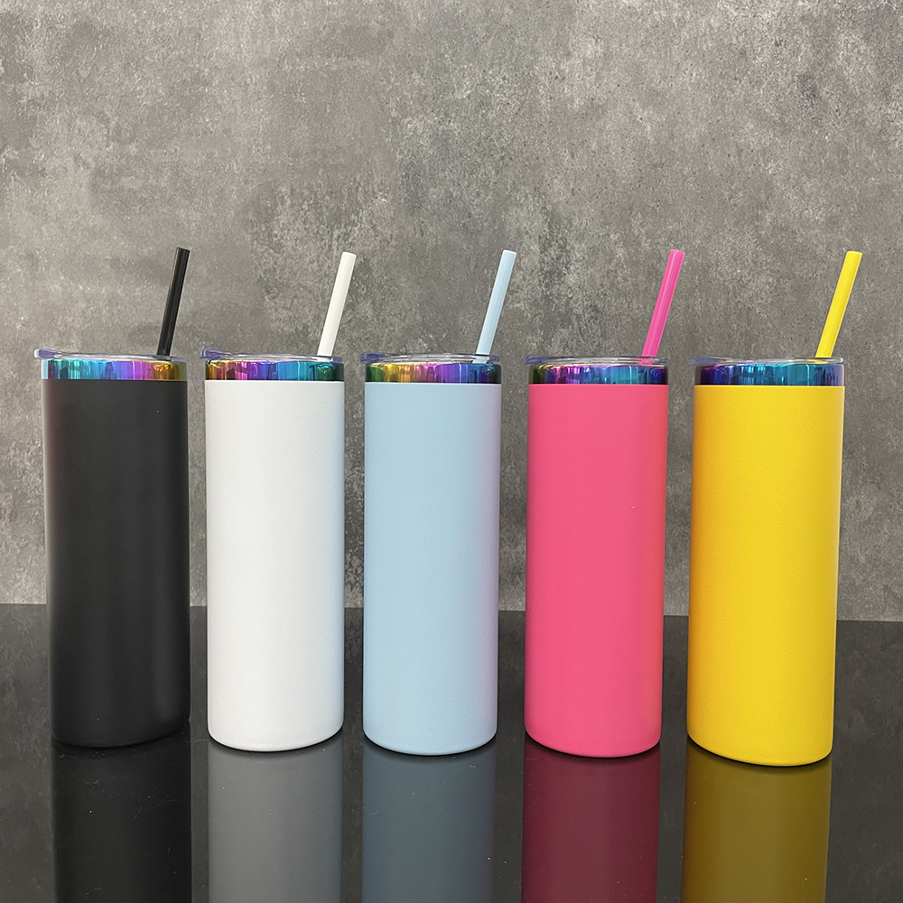 wholesale 25pack  20oz Rainbow Plated Straight Tumbler power coating tumber for Laser Engraving