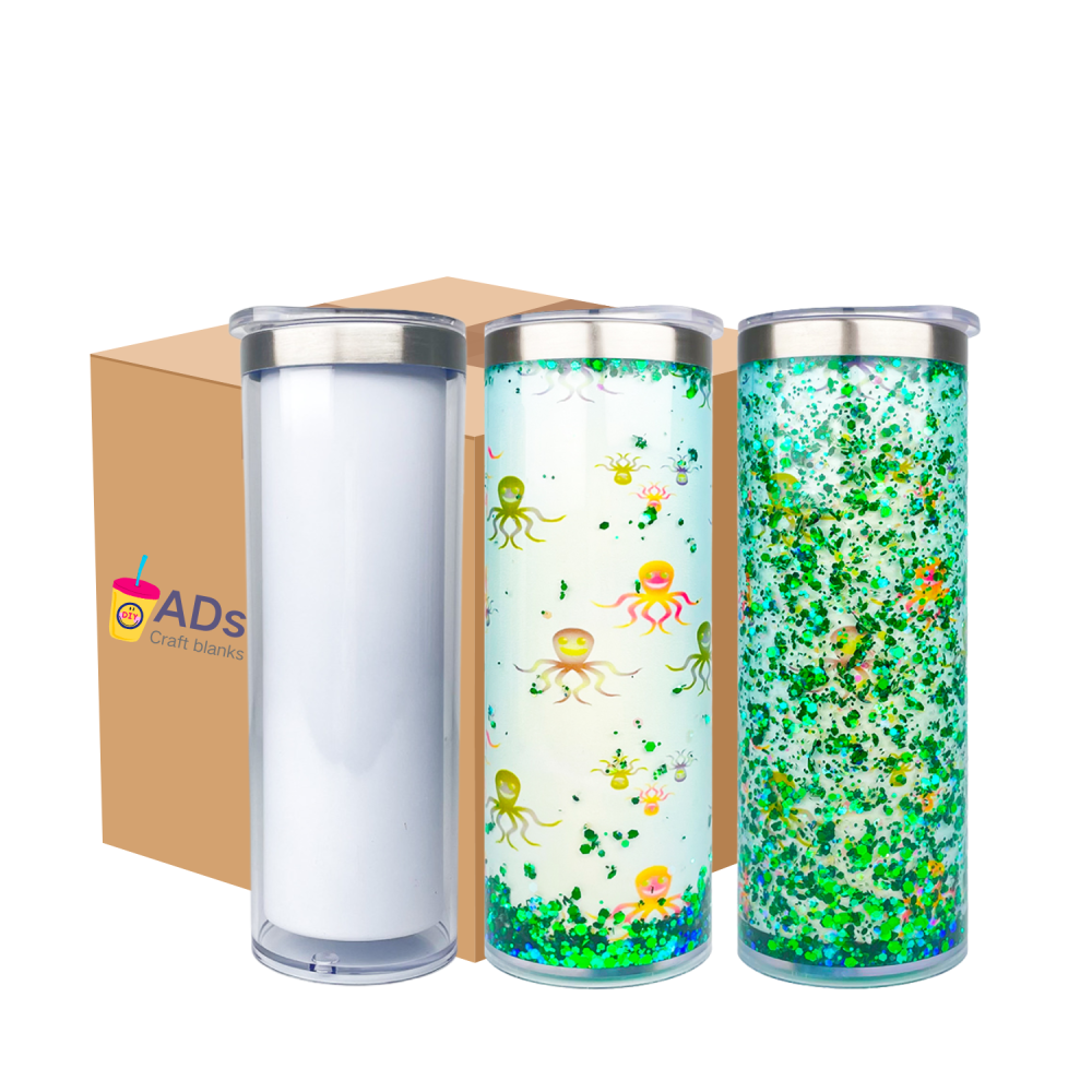RTS US Warehouse 25pack 20oz snow globe tumbler, inside sublimation stailess steel , outside plastic predrilled