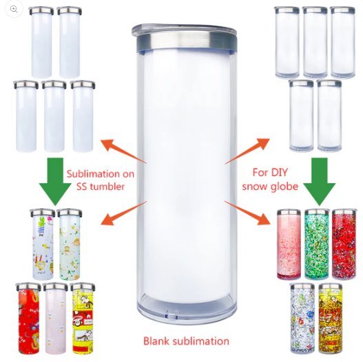 RTS US Warehouse 25pack 20oz snow globe tumbler, inside sublimation stailess steel , outside plastic predrilled