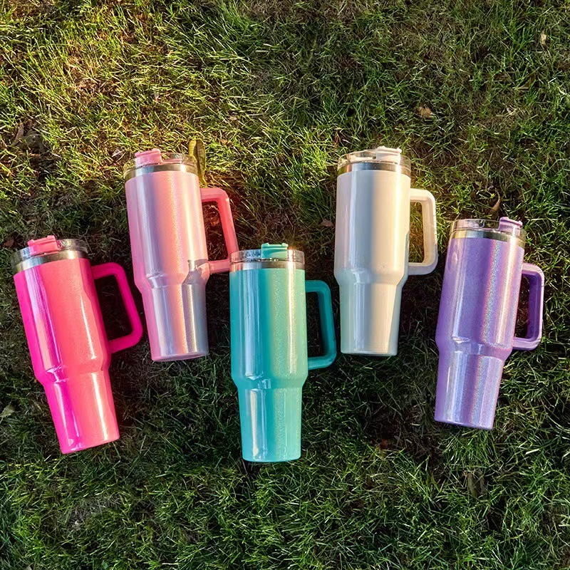 wholesale  40oz Sublimation shimmer Tumbler With Handle