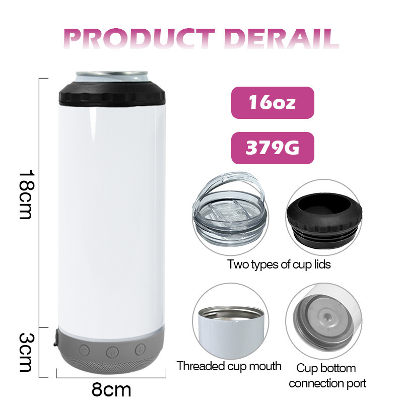 RTS US warehouse 12pack 16oz 4 in 1 sublimaiton can cooler with bluetooth speaker