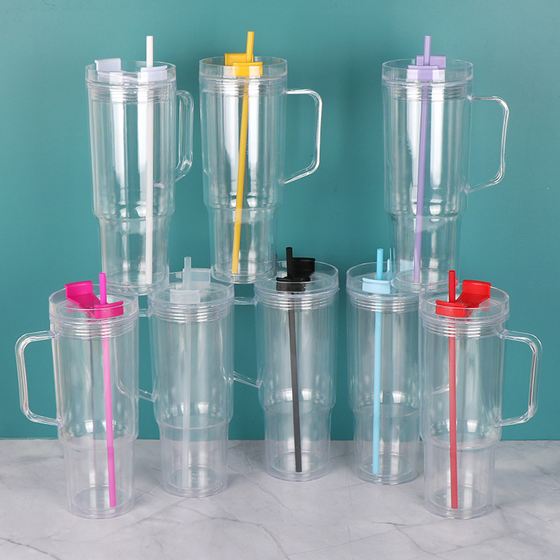 RTS US warehouse 20pack 40oz Acrylic Snow Globe Cups, Double Wall Clear Plastic Snowglobe Tumbler with Pre Drilled Hole