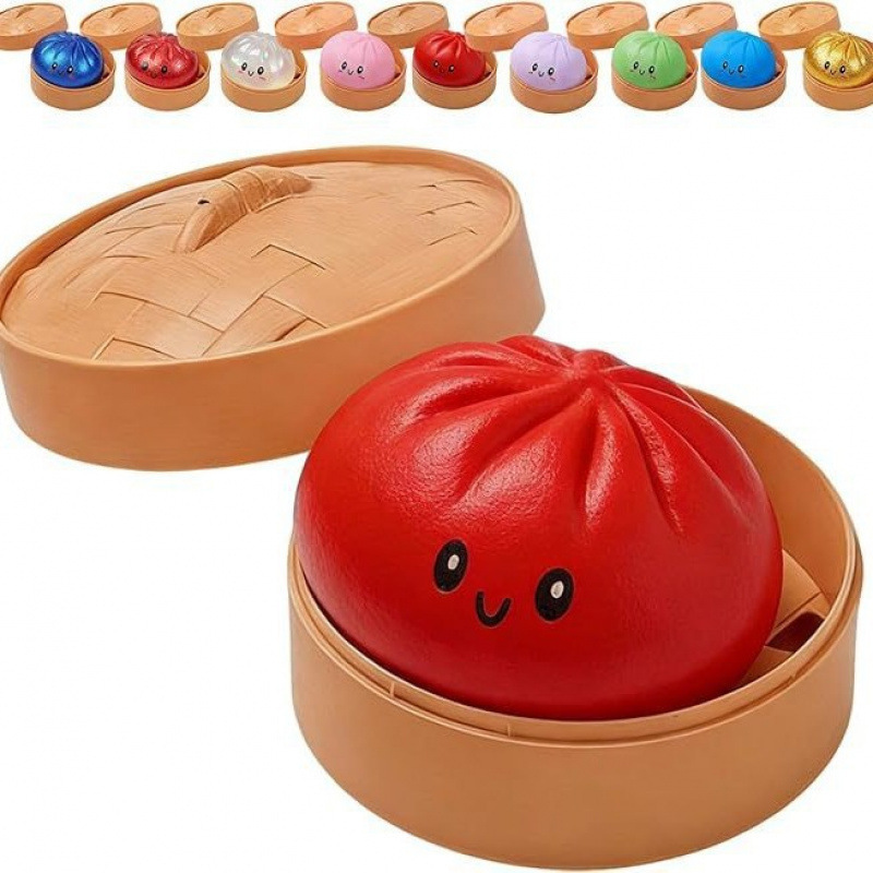 Dumpling Squishy Mystery Box Colorful Soft Squeeze Decompression Dumpling Squishy Toys with Steamer
