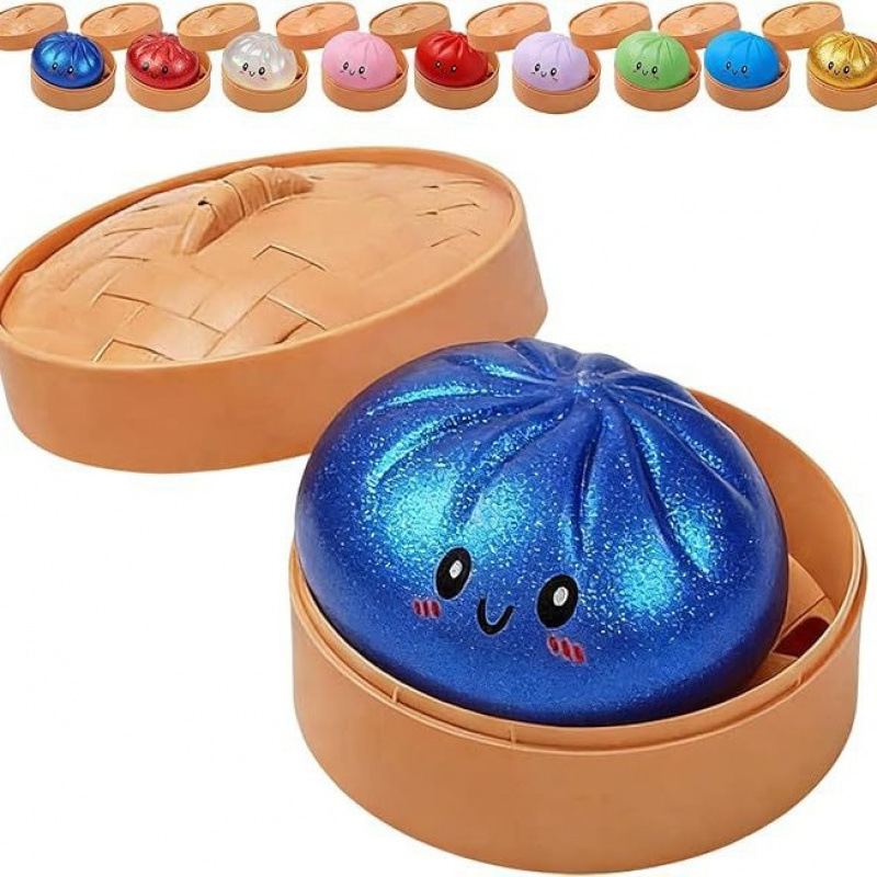 Dumpling Squishy Mystery Box Colorful Soft Squeeze Decompression Dumpling Squishy Toys with Steamer