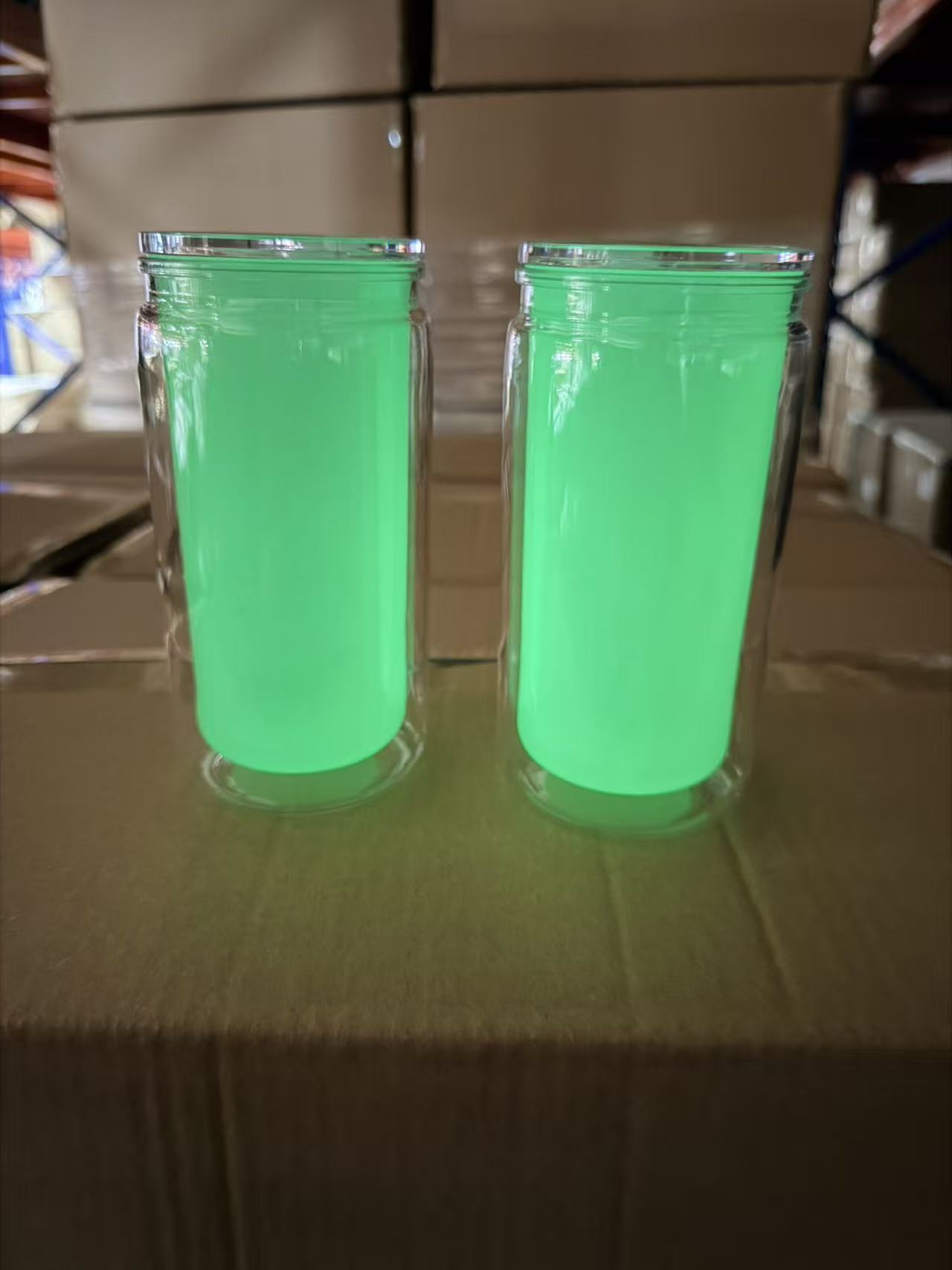 16oz double wall acrylic plastic snow golbe cups DIY plastic tumblers glow in dark snow globe tumbler
