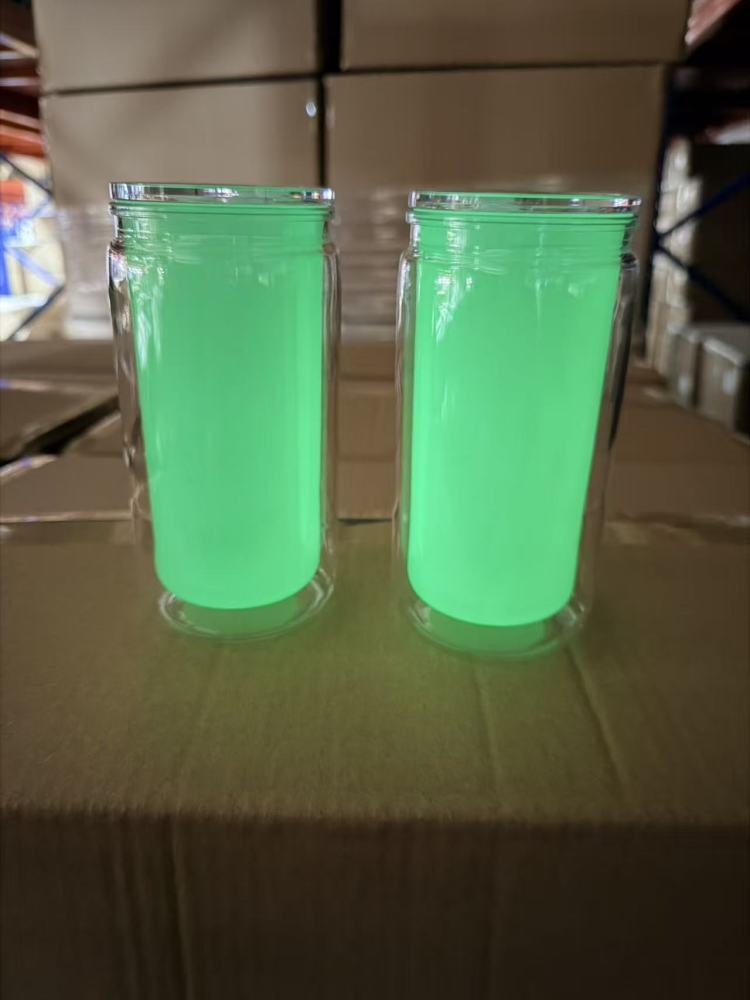 16oz double wall acrylic plastic snow golbe cups DIY plastic tumblers glow in dark snow globe tumbler