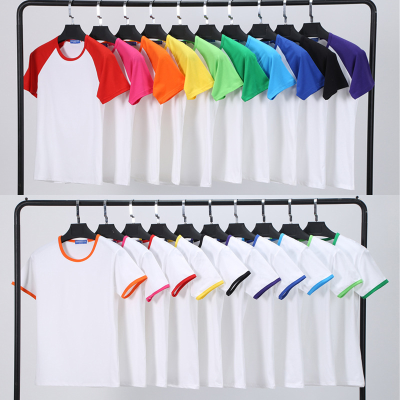 sublimation Blank T-Shirt Class Uniform Parent-Child Outfit DIY Summer Color-Blocked Raglan Short-Sleeve Crew Neck T-Shirt Modal Sublimation summer shirt