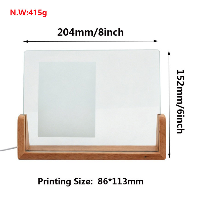 sublimation & laser engraving 2 in 1 glass frame with LED wood stand