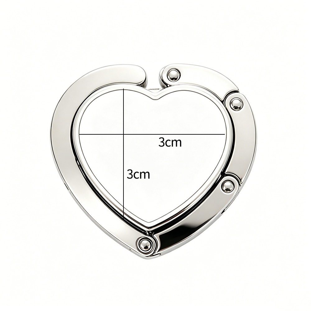 Sublimation Blank Heart & Round Metal Purse Hook for Tables - Foldable Handbag Hanger Holder - DIY Personalized Desktop Bag Hook - Zinc Alloy Portable Purse Hanger (2 Styles)