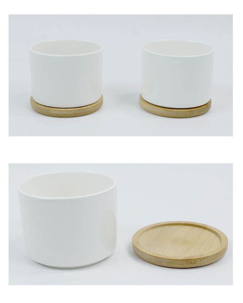 Sublimation Blank White Ceramic Planters with Bamboo Saucers - DIY Personalized Succulent Pots - 2 Sizes Available - Custom Photo Flower Pot for Indoor Home & Office Decor
