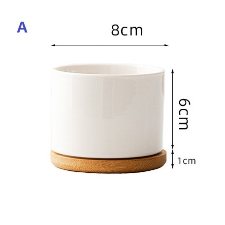 Sublimation Blank White Ceramic Planters with Bamboo Saucers - DIY Personalized Succulent Pots - 2 Sizes Available - Custom Photo Flower Pot for Indoor Home & Office Decor