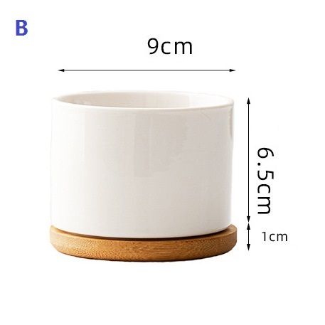 Sublimation Blank White Ceramic Planters with Bamboo Saucers - DIY Personalized Succulent Pots - 2 Sizes Available - Custom Photo Flower Pot for Indoor Home & Office Decor