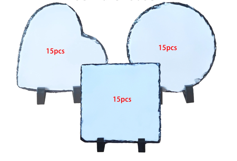 Sublimation Blank Photo Slate Plaques with Display Stands - Natural Chiseled Edge Rock Slate for Heat Press DIY - Personalized Picture Frame Blanks for Custom Gifts (Heart, Round, Square Shapes)