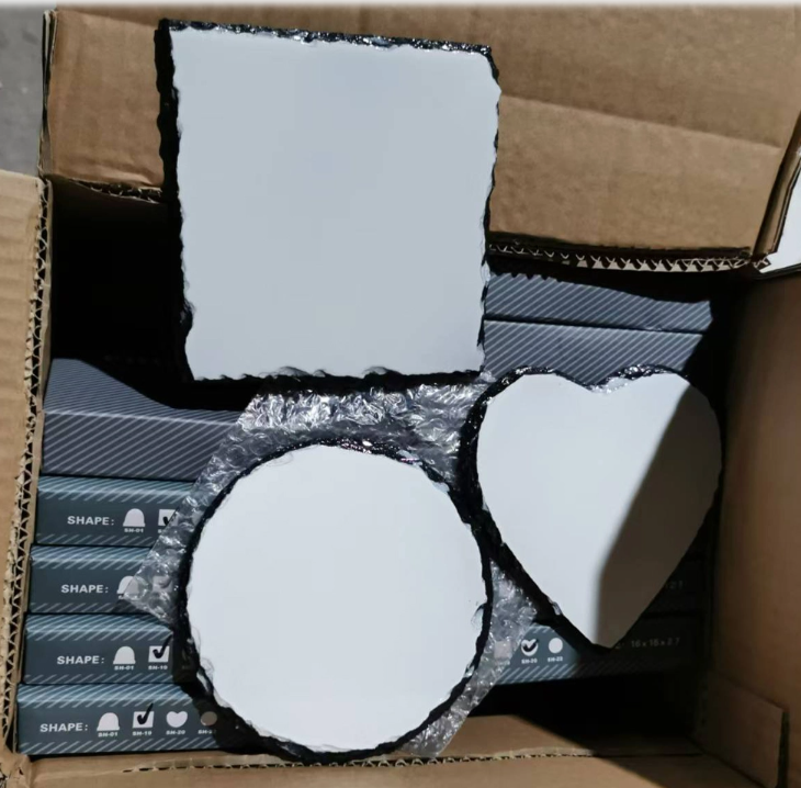 Sublimation Blank Photo Slate Plaques with Display Stands - Natural Chiseled Edge Rock Slate for Heat Press DIY - Personalized Picture Frame Blanks for Custom Gifts (Heart, Round, Square Shapes)