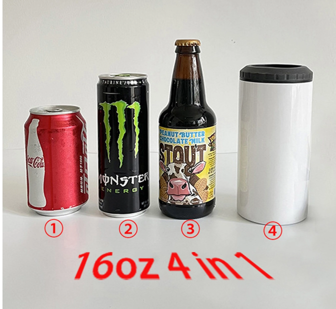 16oz 4-in-1 Sublimation Blank Can Cooler with Built-in Bottle Opener - Stainless Steel Double Wall Vacuum Insulated Beer Coozie for 16oz Slim Standard Cans & Bottles
