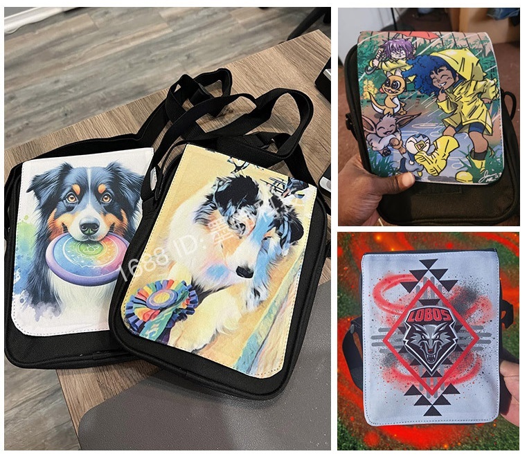 Sublimation Blanks Messenger Bag with Flap, 10 Colors Shoulder Crossbody Bag Polyester Sublimation Blank Bookbag Slings Pattern Custom Heat Transfer DIY Gifts