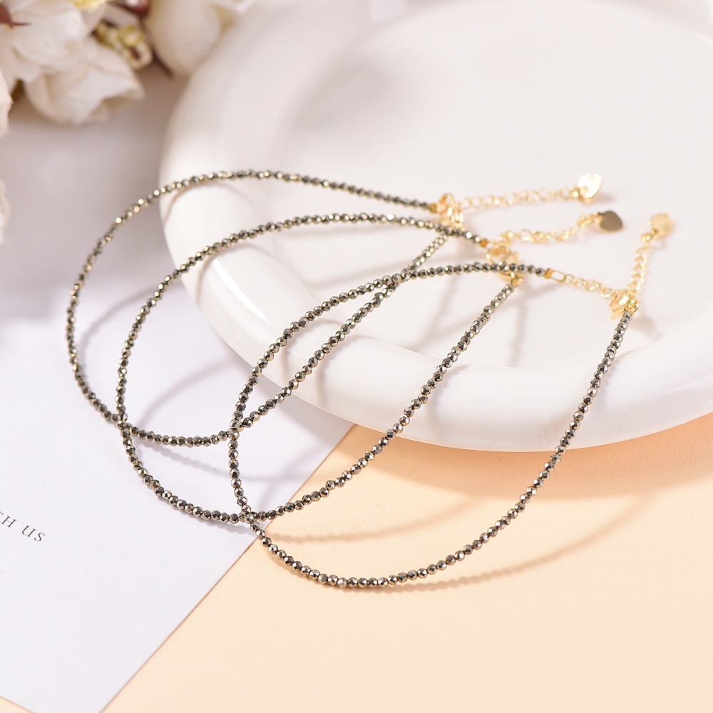 Natural pyrite anklet round beads 2mm Can be adjusted anklets  chain suitable for both men and women with a grand and beautiful appearance attracting wealth