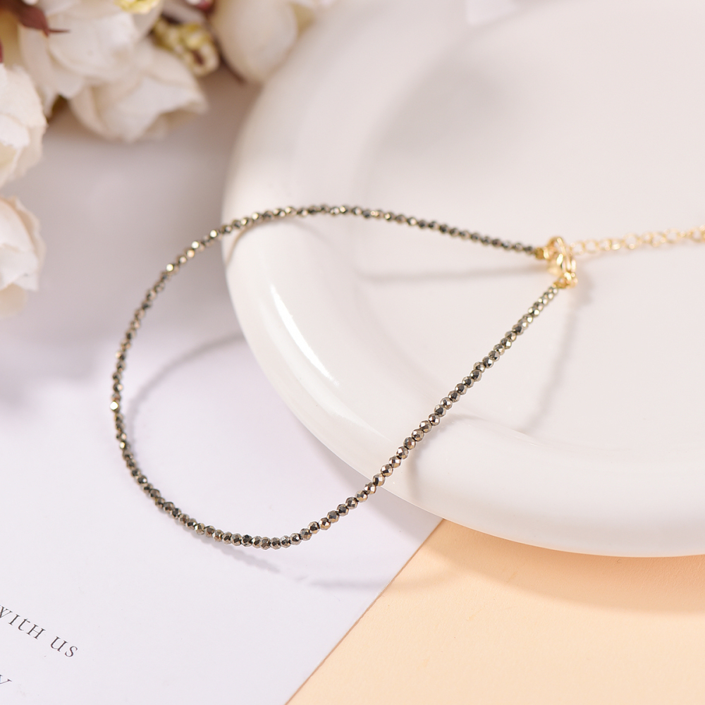 Natural pyrite anklet round beads 2mm Can be adjusted anklets  chain suitable for both men and women with a grand and beautiful appearance attracting wealth