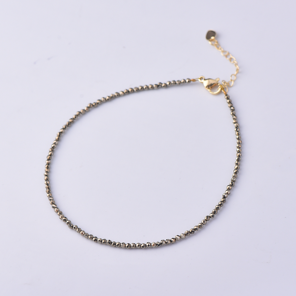 Natural pyrite anklet round beads 2mm Can be adjusted anklets  chain suitable for both men and women with a grand and beautiful appearance attracting wealth