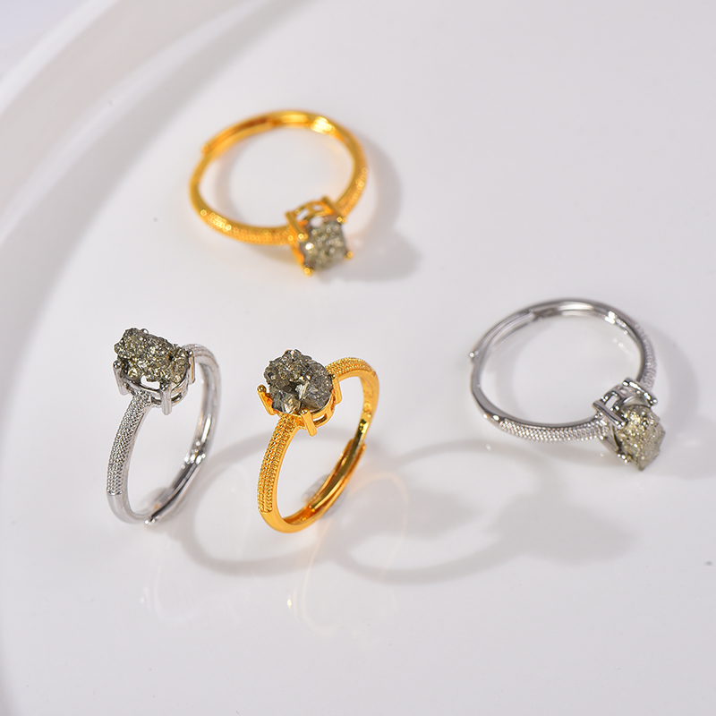 Natural high-quality pyrite ring for women ring and men beautiful and atmospheric