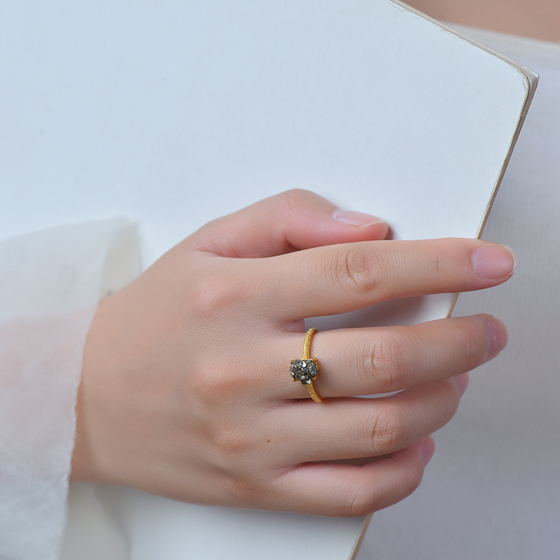 Natural high-quality pyrite ring for women ring and men beautiful and atmospheric